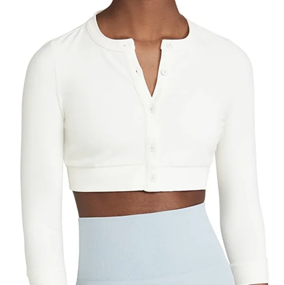 WeWoreWhat We Wore What Knit Cropped Cardigan Off White Viscose Button Down Top - Picture 9 of 12